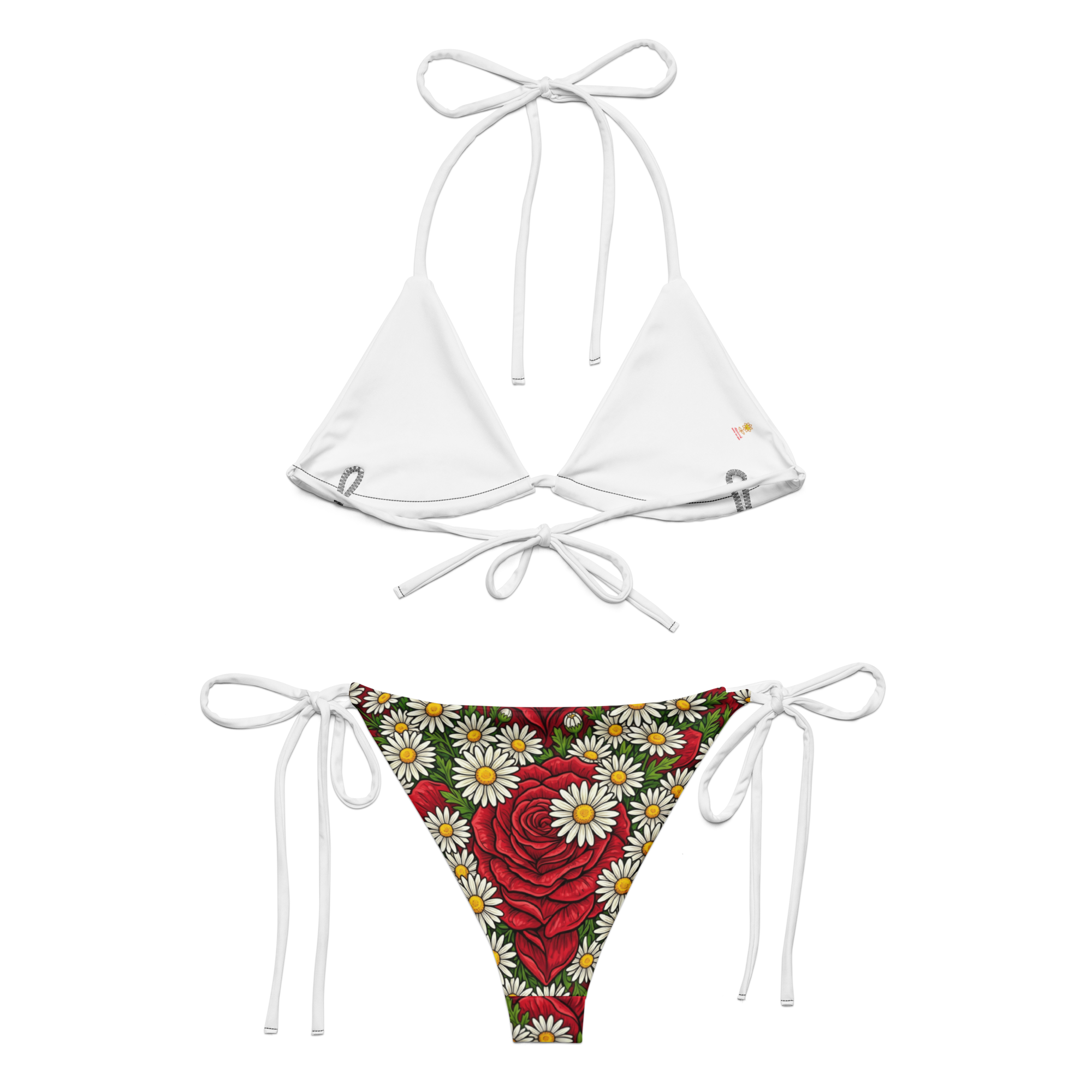 Daisies and Roses All-over print recycled string bikini - Alivwood