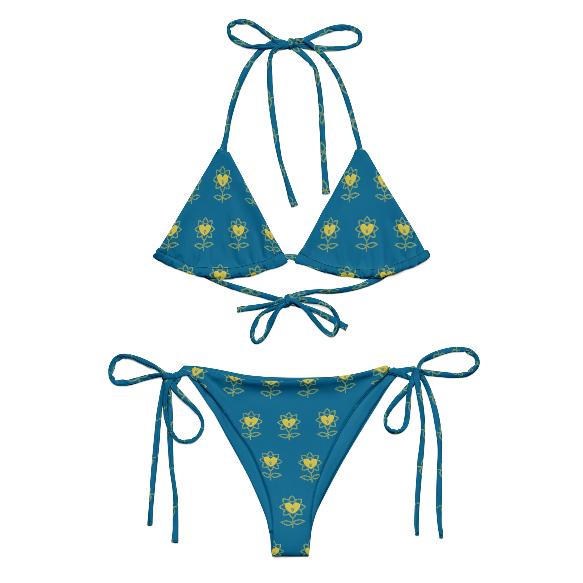 Flower Cerulean All-over print recycled string bikini - Alivwood