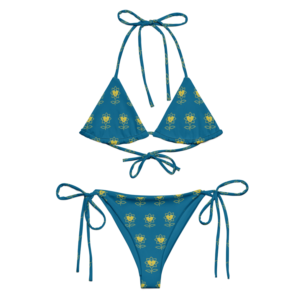 Flower Cerulean All-over print recycled string bikini - Alivwood