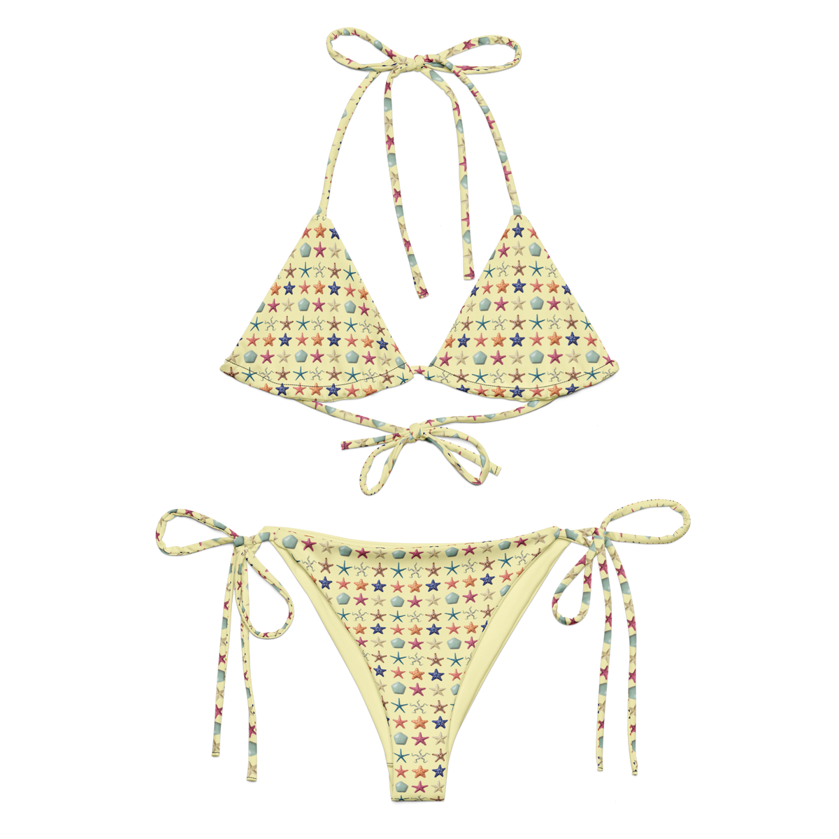 Starfish Yellow All-over print recycled string bikini - Alivwood