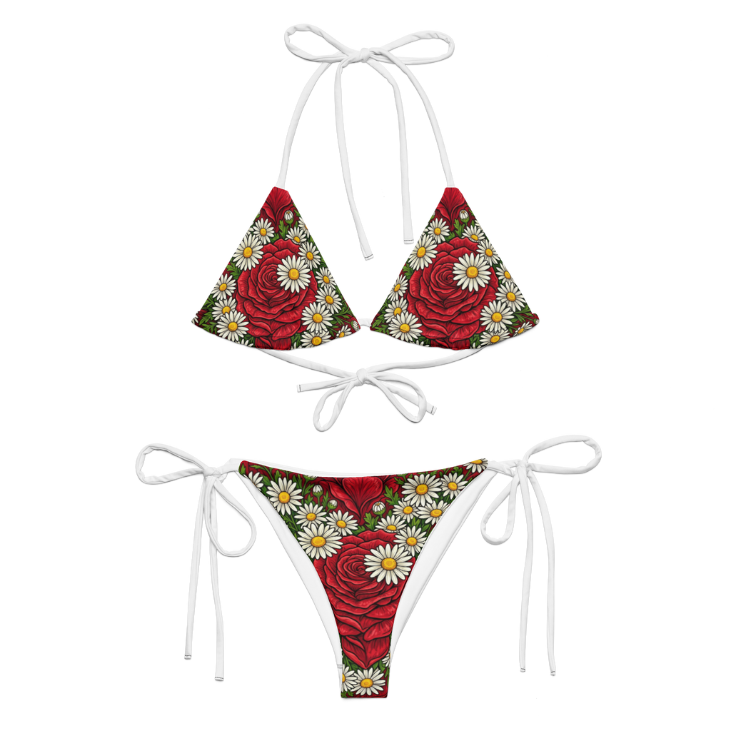 Daisies and Roses All-over print recycled string bikini - Alivwood