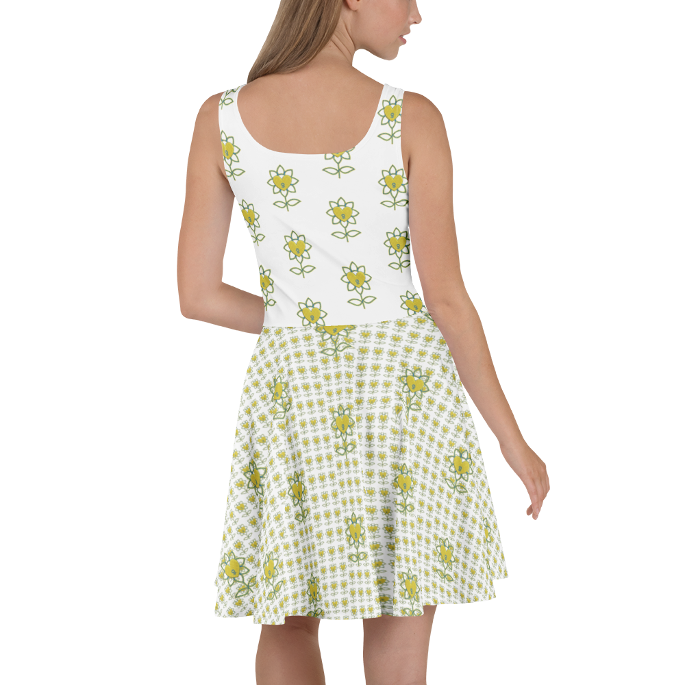 Flower Allover Skater Dress - Alivwood