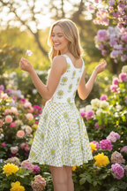 Flower Allover Skater Dress - Alivwood