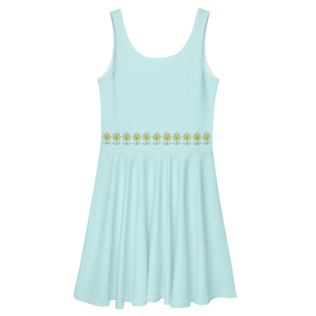 FlowerBottom Cyan Skater Dress - Alivwood