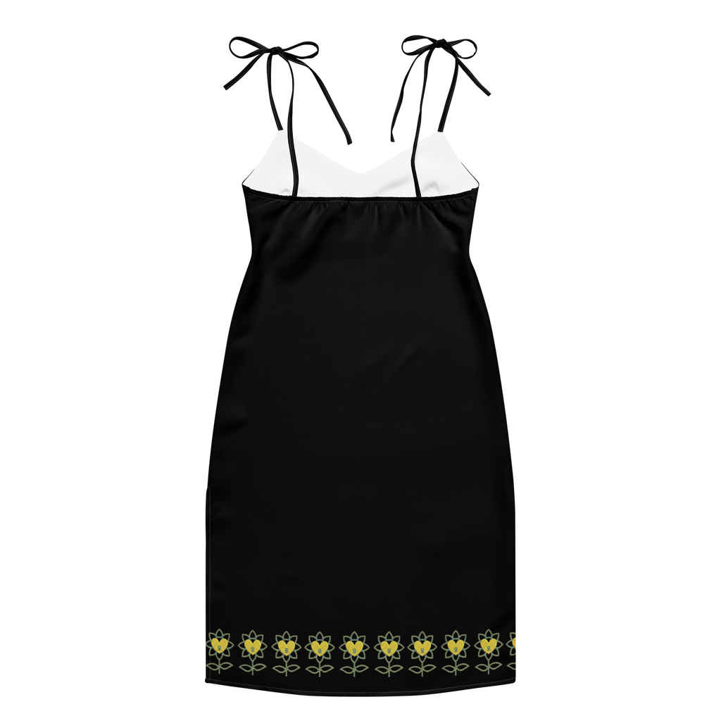 FlowerBottom Black Tie-strap midi dress - Alivwood
