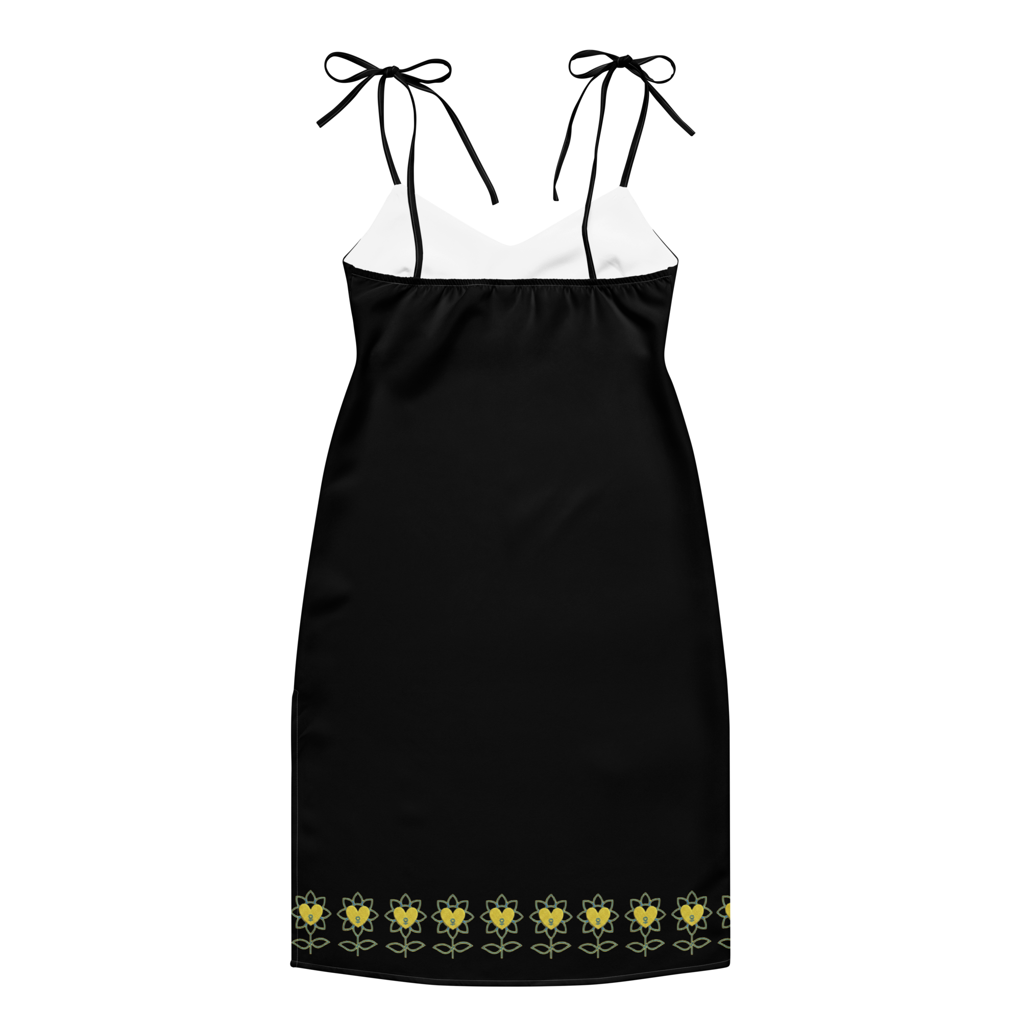 FlowerBottom Black Tie-strap midi dress - Alivwood