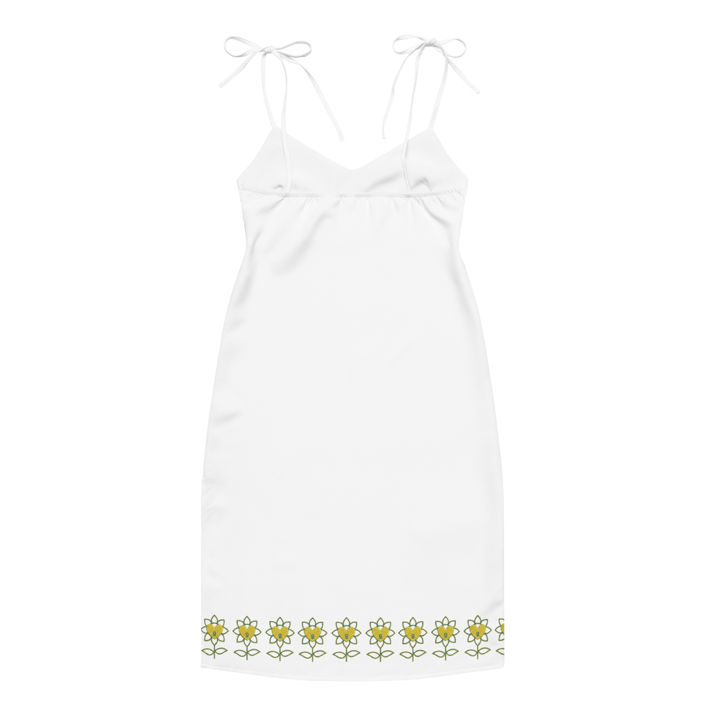 FlowerBottom White Tie-strap midi dress - Alivwood