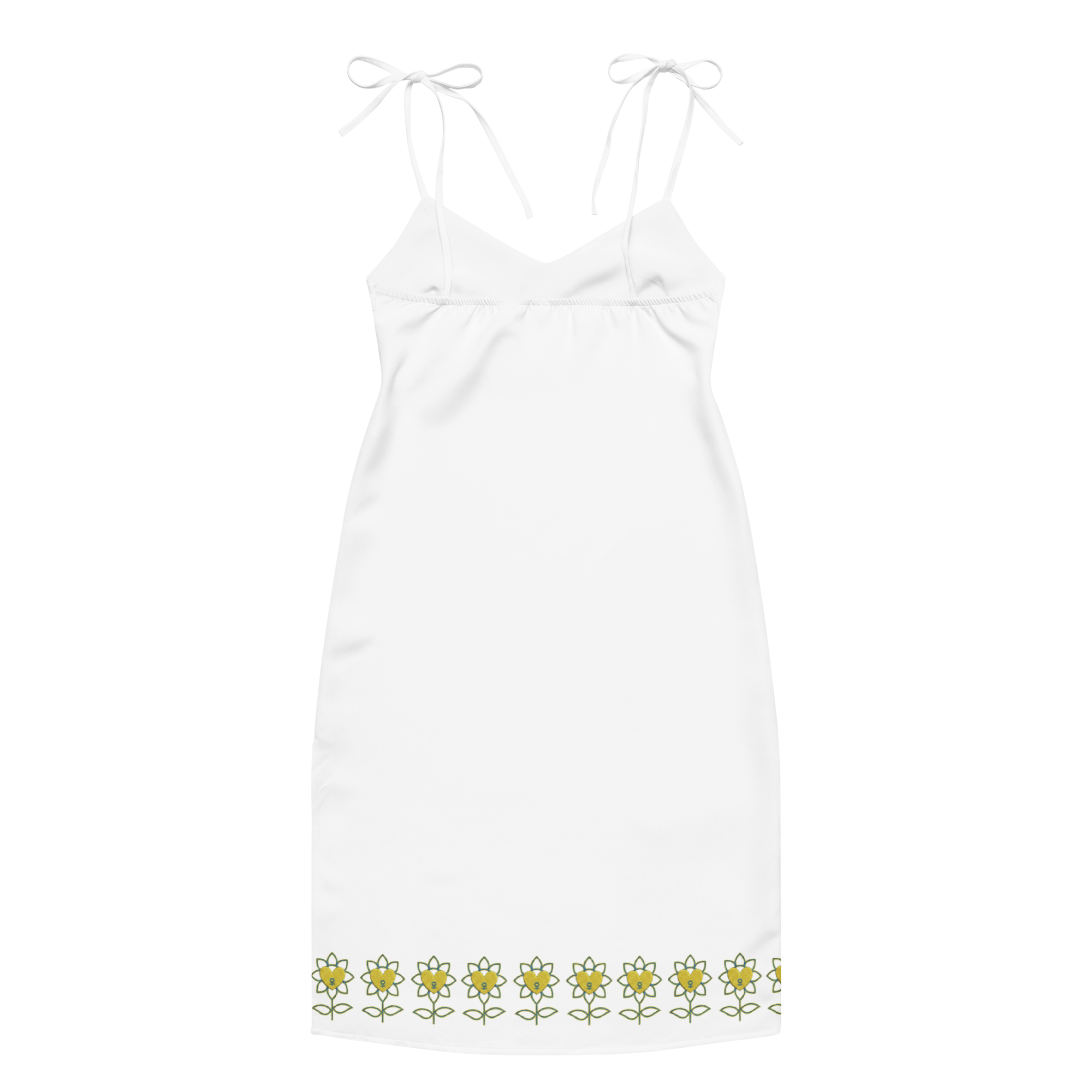 FlowerBottom White Tie-strap midi dress - Alivwood