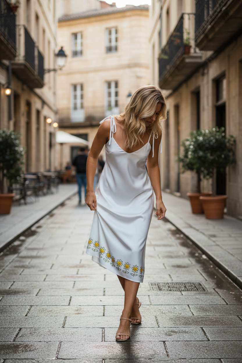 FlowerBottom White Tie-strap midi dress - Alivwood