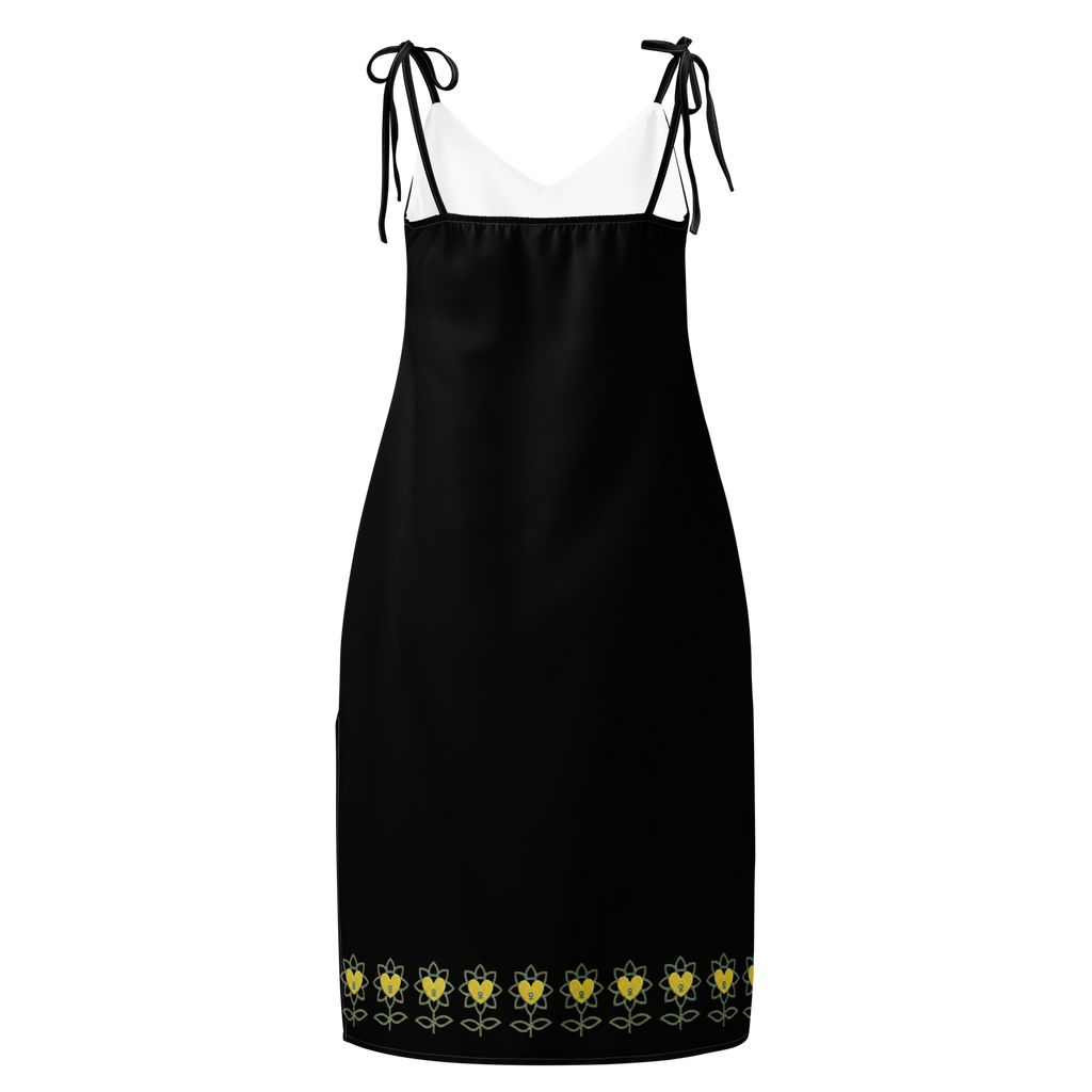 FlowerBottom Black Tie-strap midi dress - Alivwood