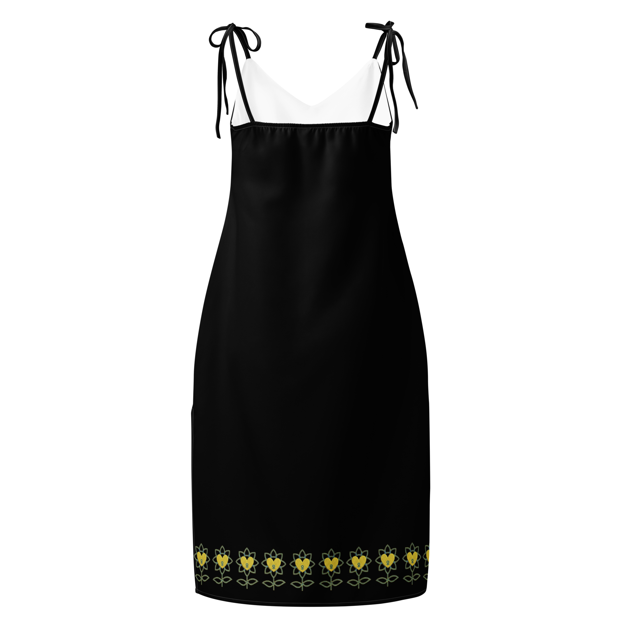 FlowerBottom Black Tie-strap midi dress - Alivwood