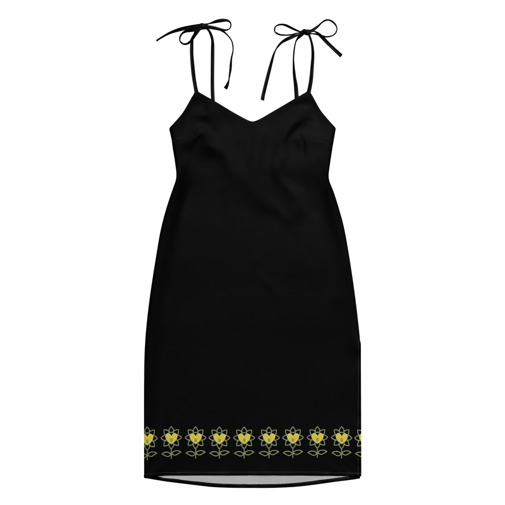 FlowerBottom Black Tie-strap midi dress - Alivwood