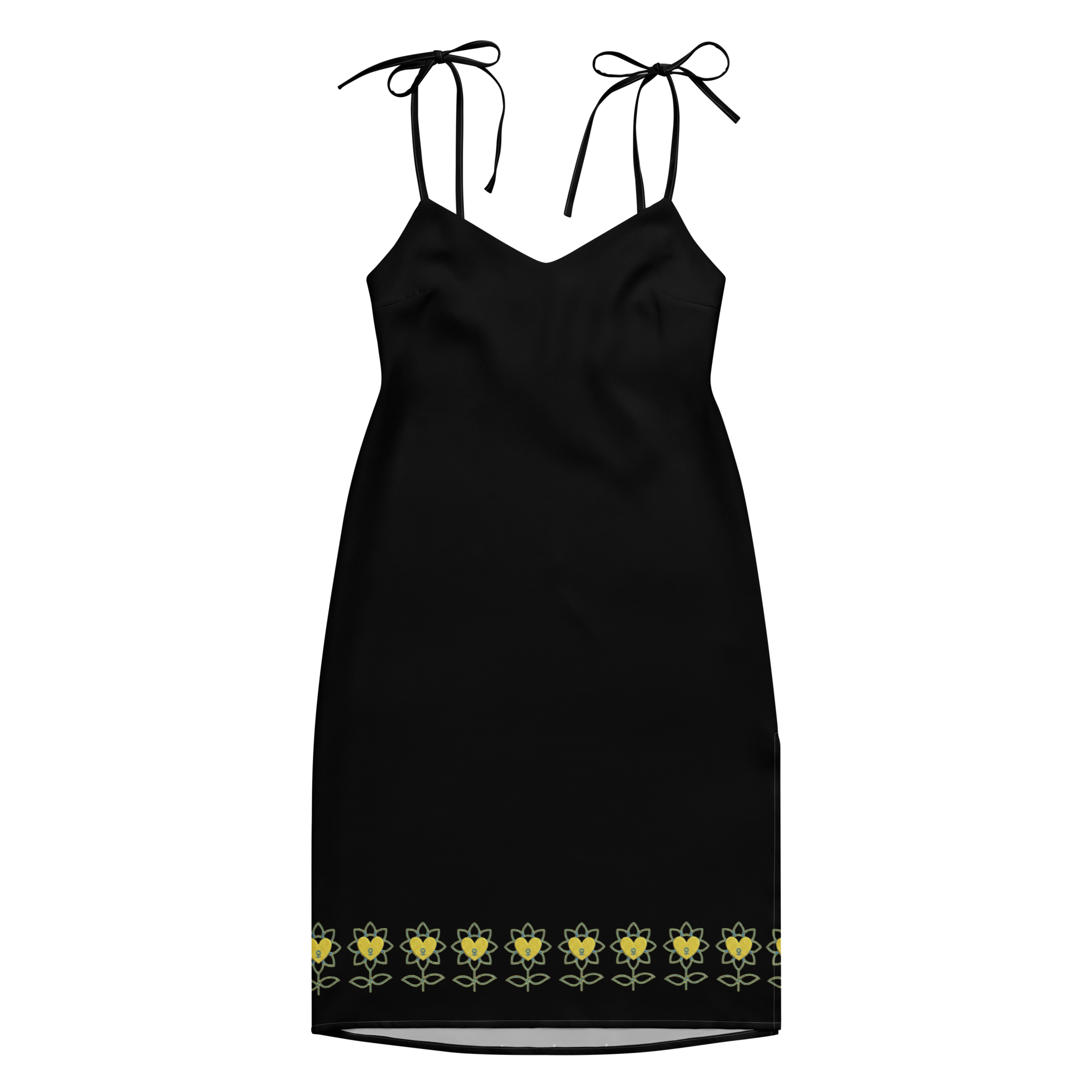 FlowerBottom Black Tie-strap midi dress - Alivwood