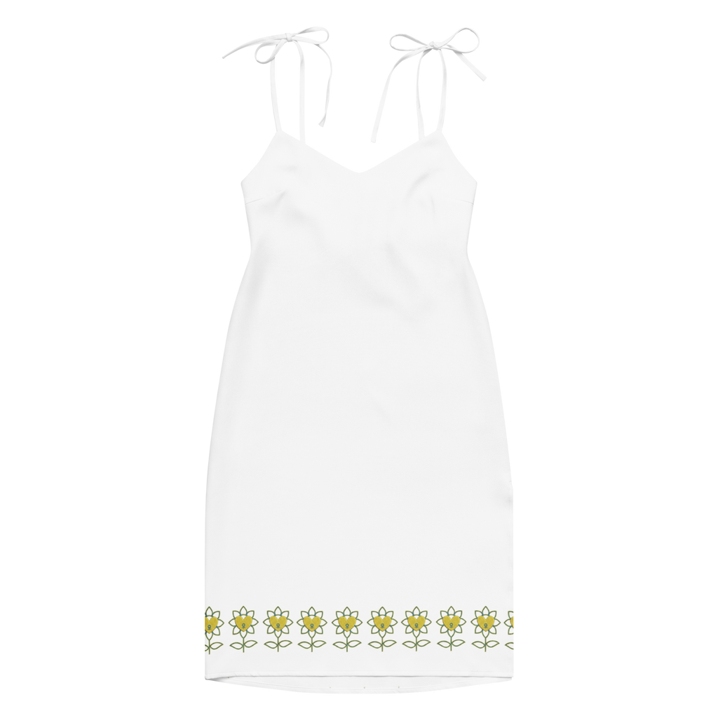 FlowerBottom White Tie-strap midi dress - Alivwood