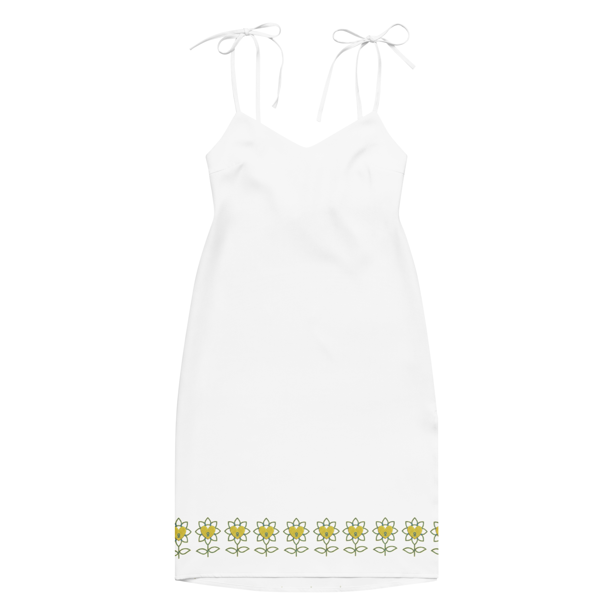 FlowerBottom White Tie-strap midi dress - Alivwood