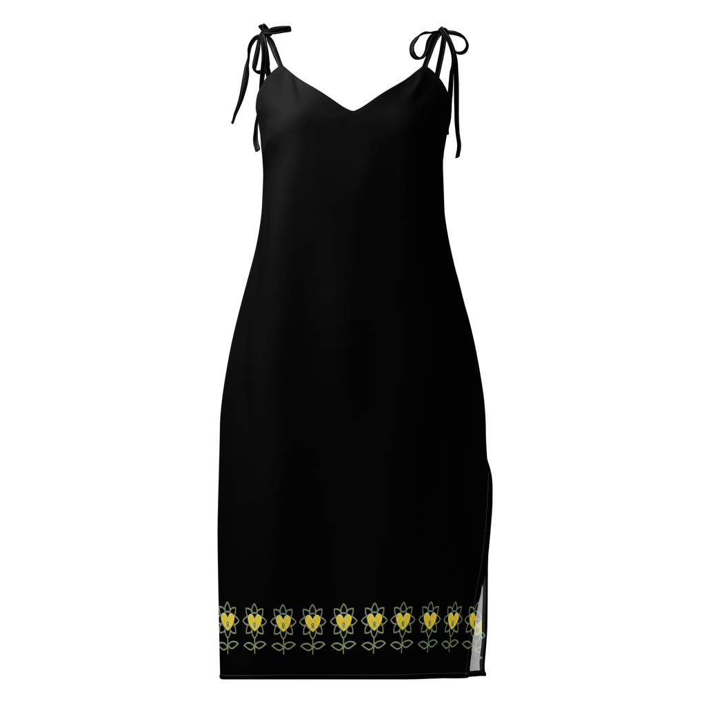 FlowerBottom Black Tie-strap midi dress - Alivwood