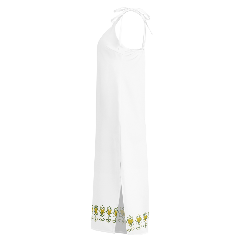 FlowerBottom White Tie-strap midi dress - Alivwood