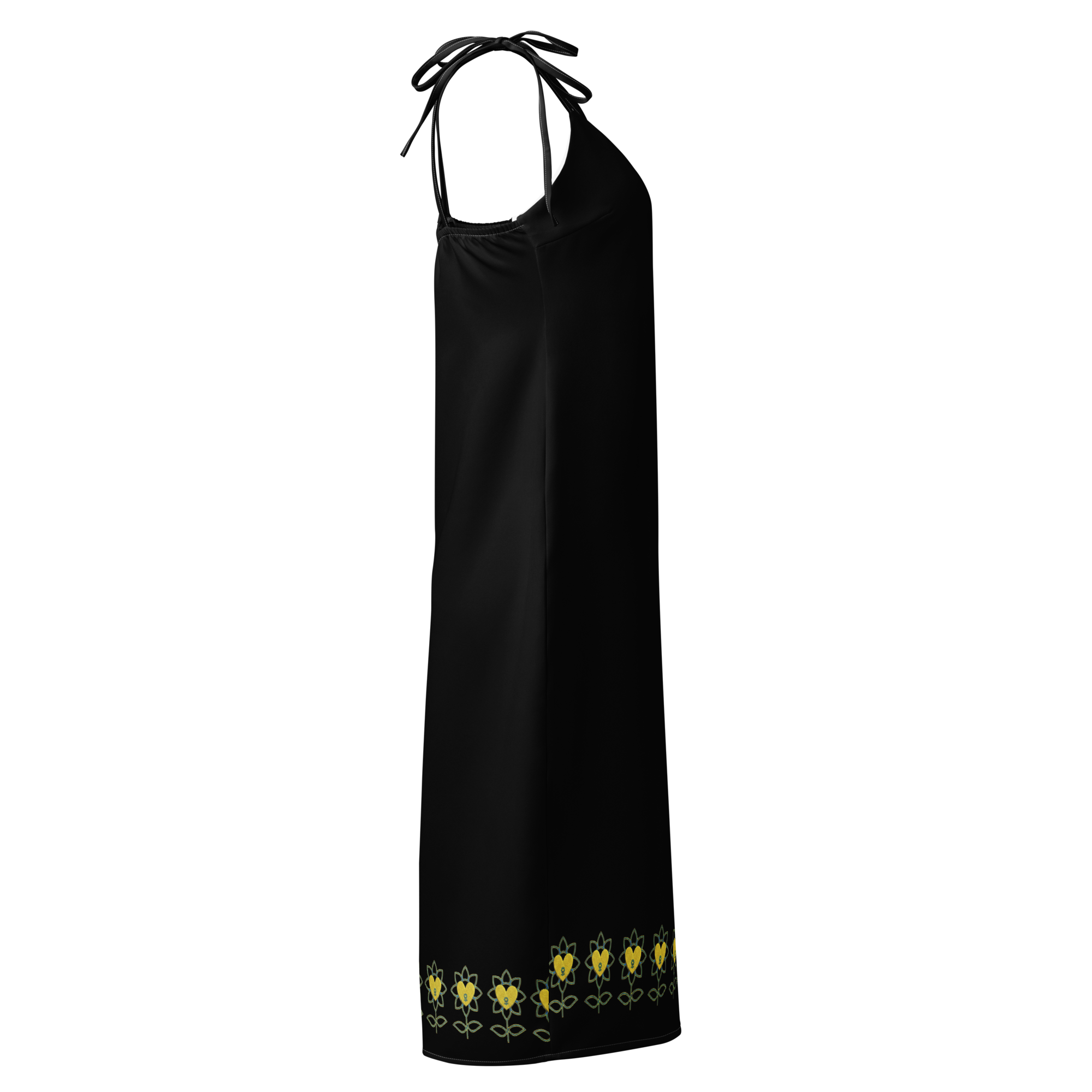 FlowerBottom Black Tie-strap midi dress - Alivwood