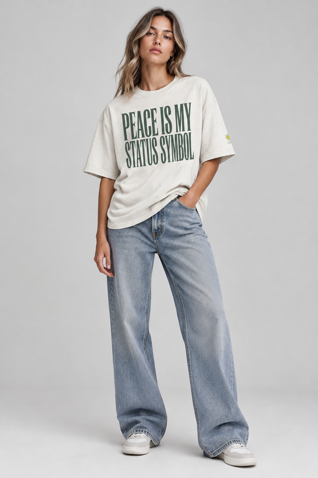 Peace is my status symbol Oversized faded t-shirt - Alivwood