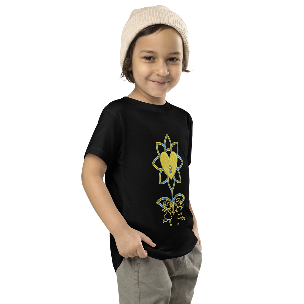 Sunflower kids playing Toddler Short Sleeve Tee - Alivwood