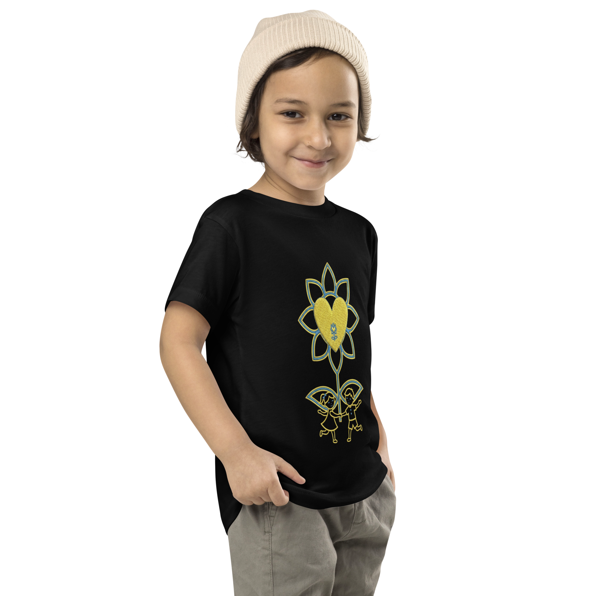 Sunflower kids playing Toddler Short Sleeve Tee - Alivwood