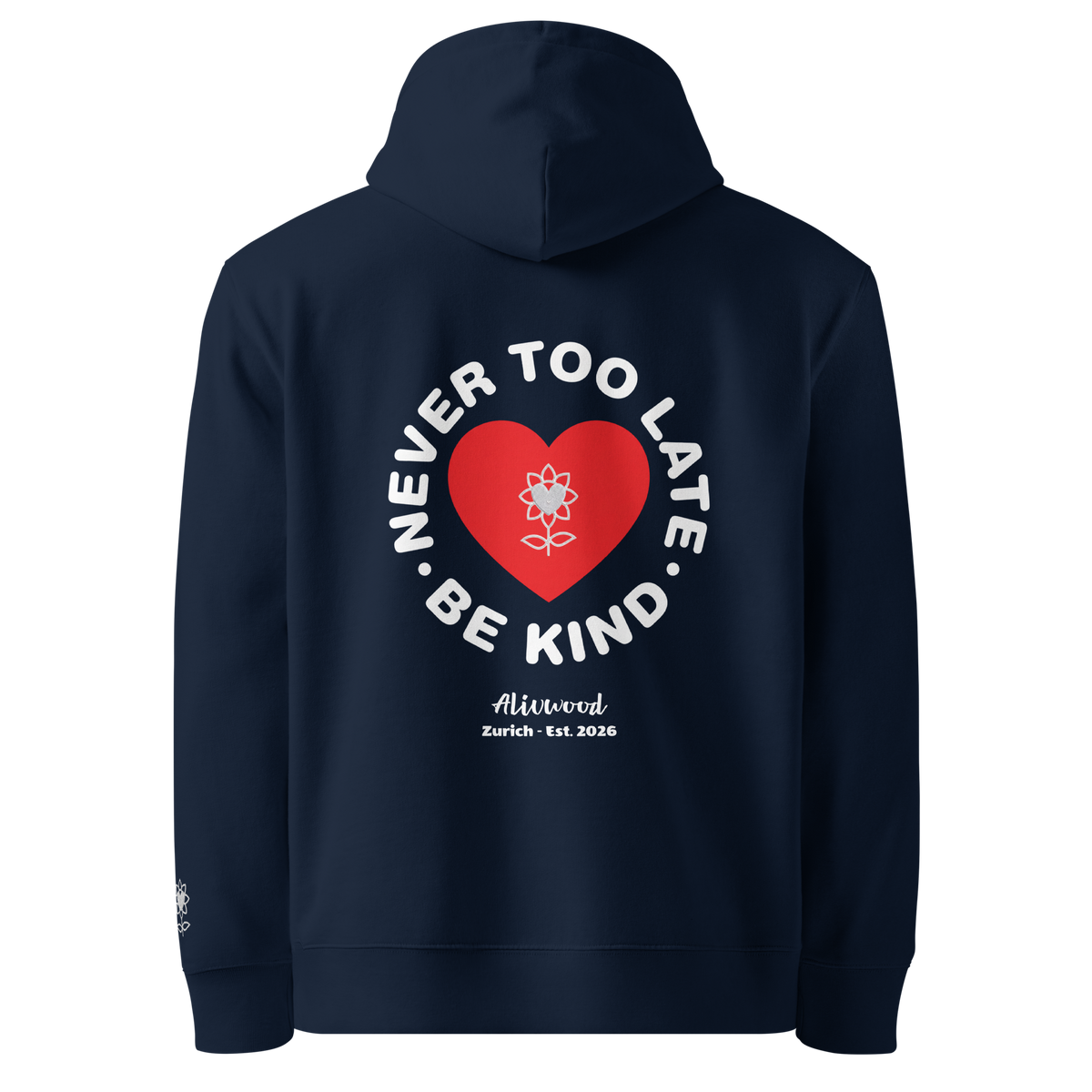 Never too late Embroidery Unisex essential eco hoodie - Alivwood