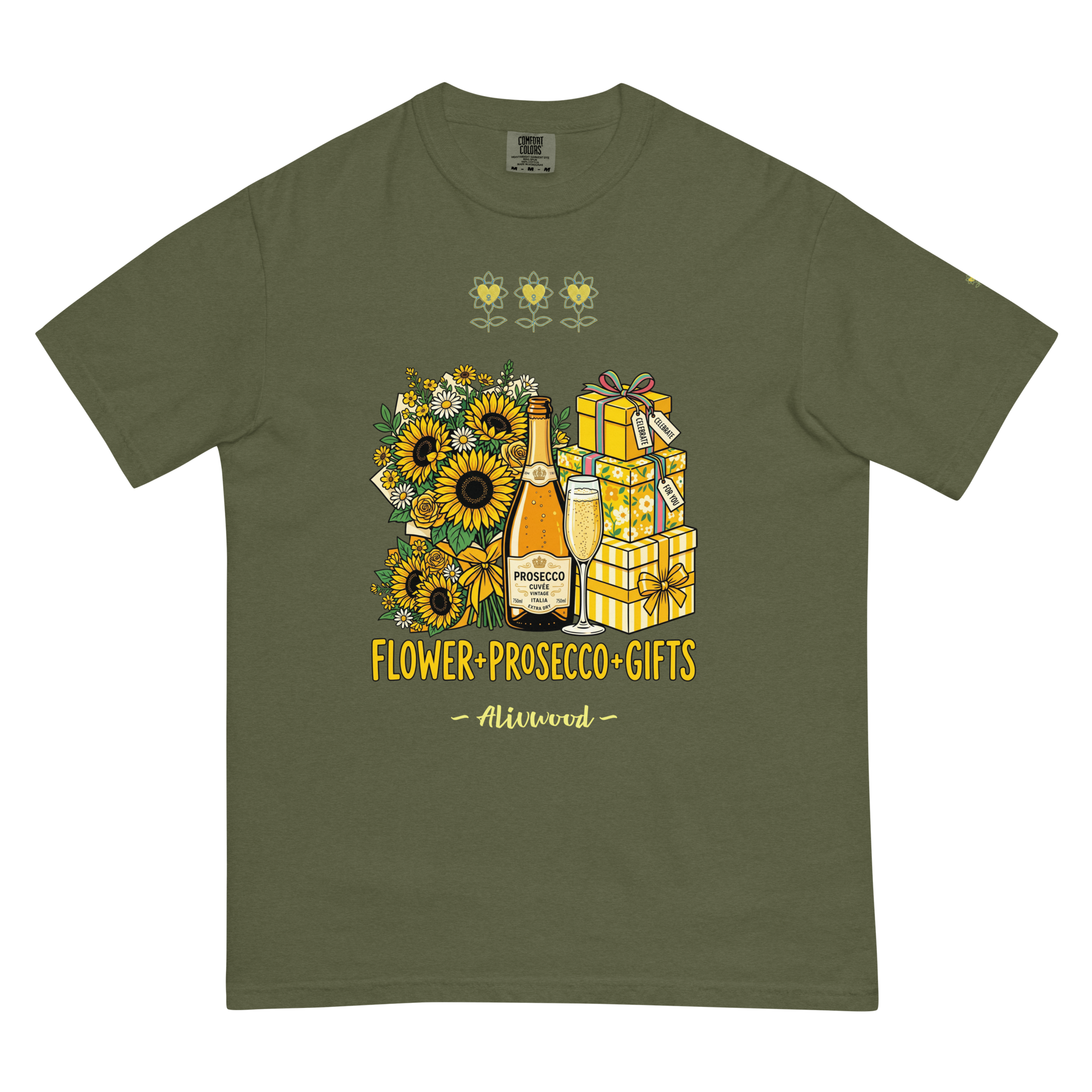 Flower+Prosecco+Gifts Unisex garment-dyed heavyweight t-shirt - Alivwood