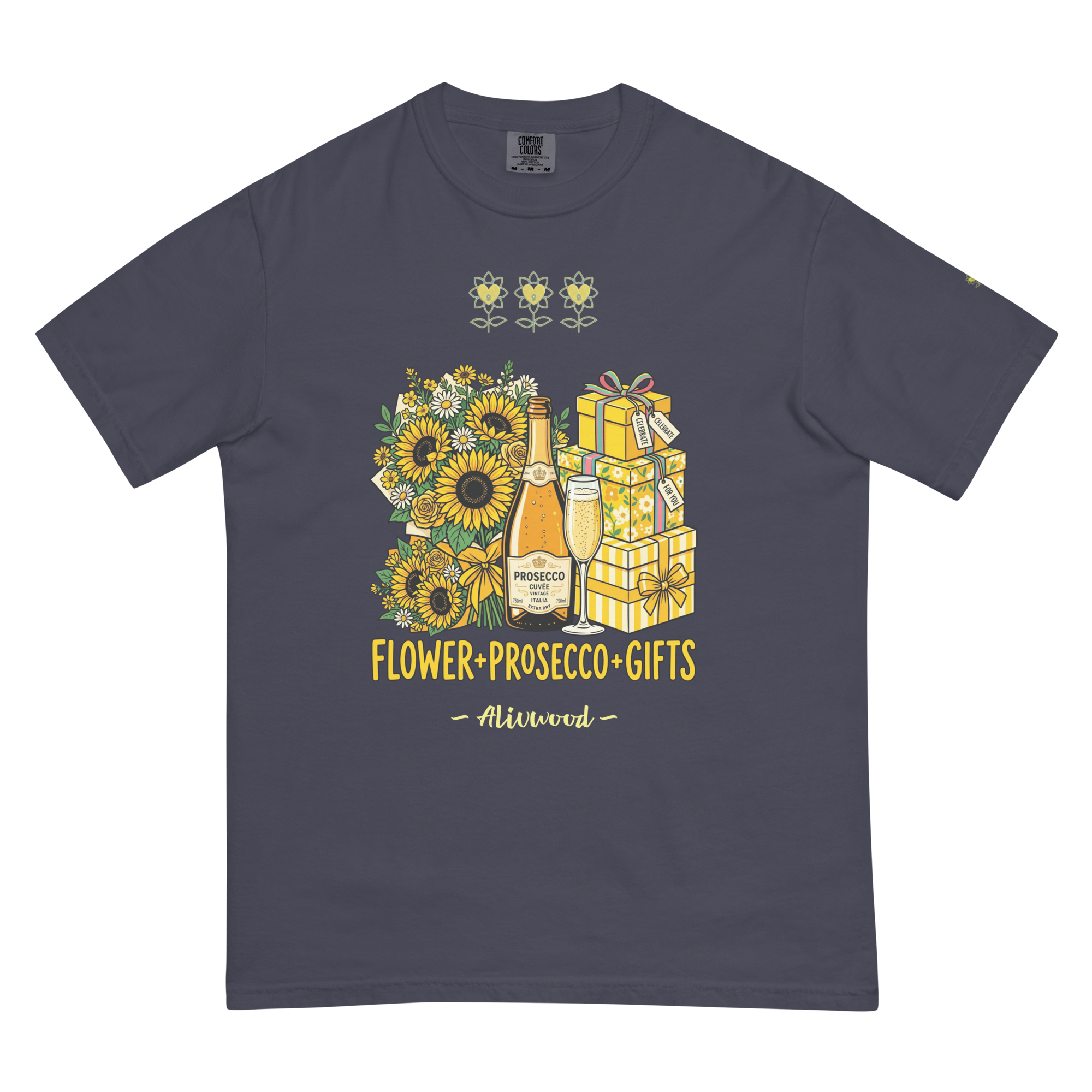 Flower+Prosecco+Gifts Unisex garment-dyed heavyweight t-shirt - Alivwood