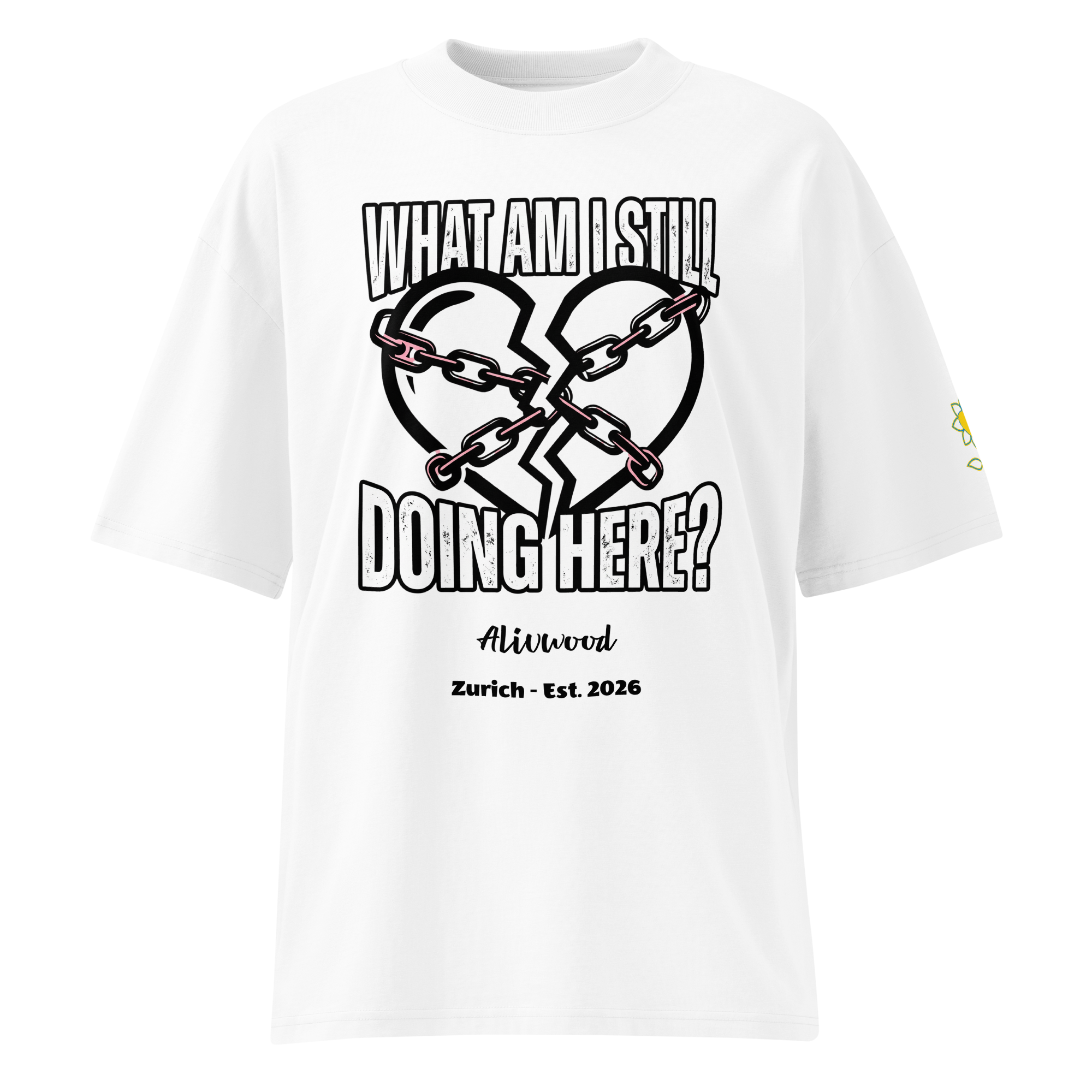 What I am still doing here Unisex organic oversized high neck t-shirt - Alivwood