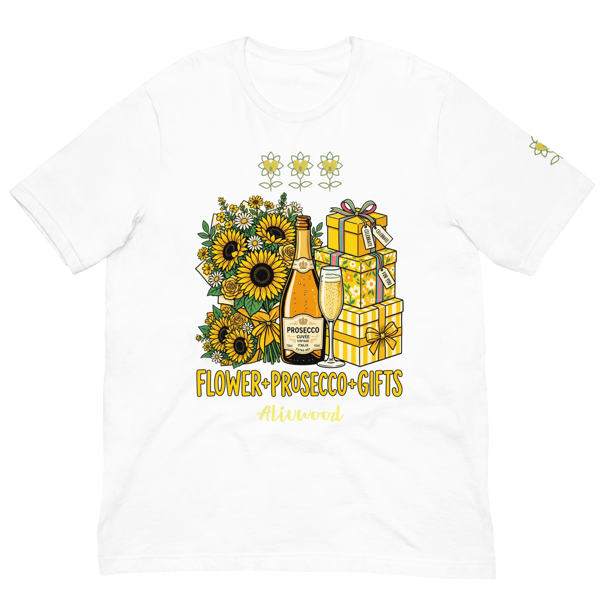 Flower+Prosecco+Gifts Unisex t-shirt - Alivwood