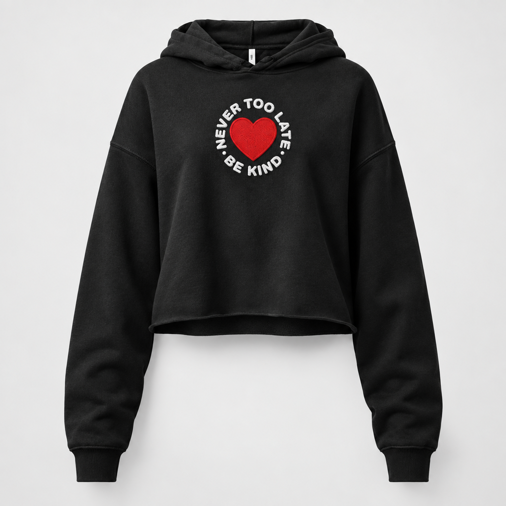 Never too late Embroidery Crop Hoodie - Alivwood