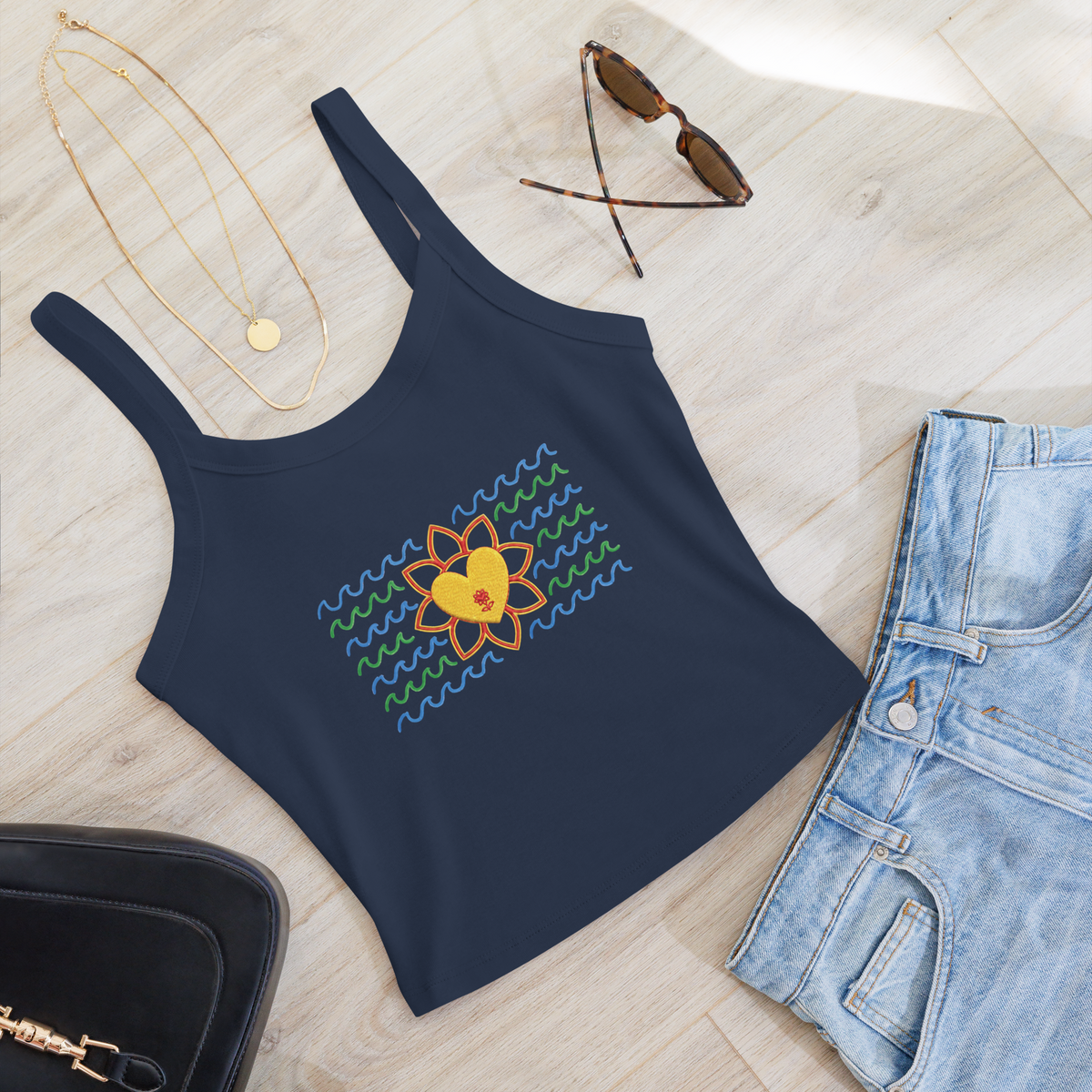 Flower and waves Women’s micro-rib tank top - Alivwood