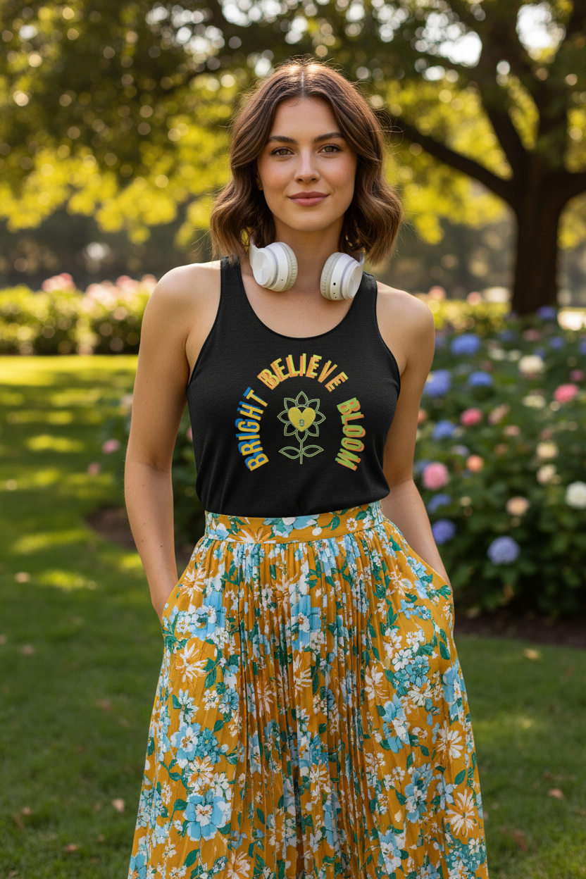 BelieveBrightBloom Women's Racerback Tank - Alivwood