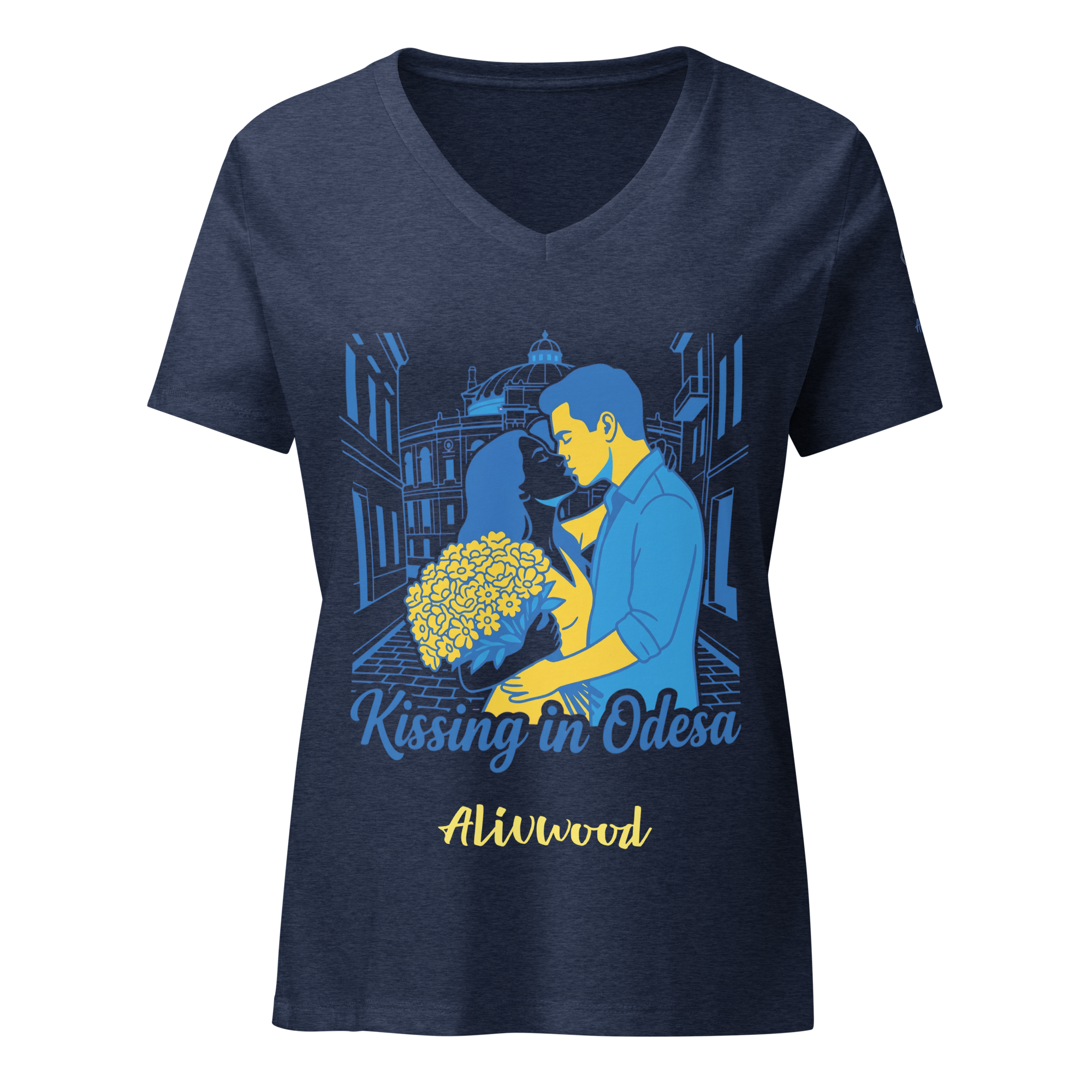 Kissing in Odesa Women’s relaxed v-neck t-shirt - Alivwood