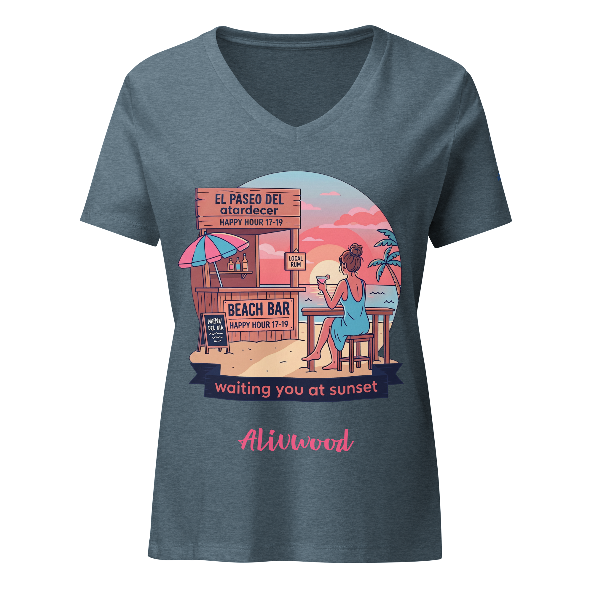 Waiting you at sunset Women’s relaxed v-neck t-shirt - Alivwood