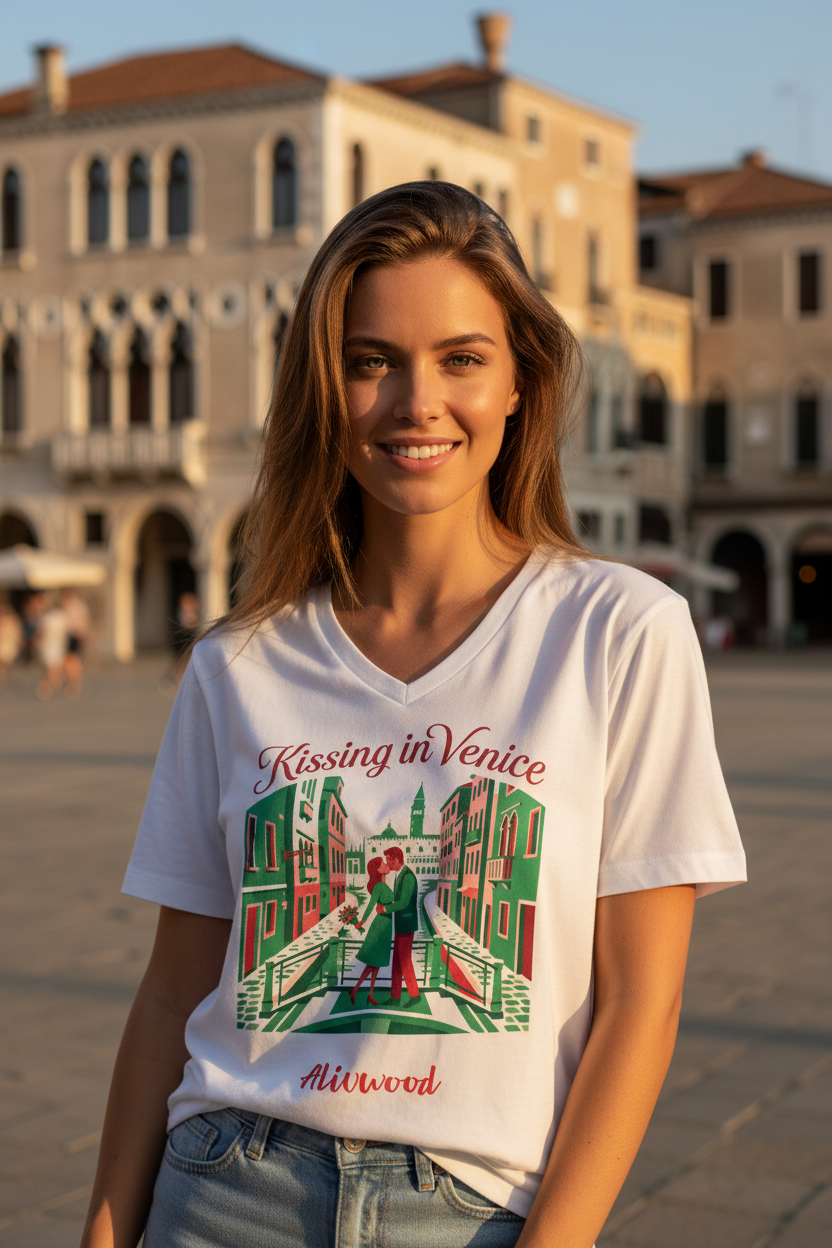 Kissing in Venice Women’s relaxed v-neck t-shirt - Alivwood